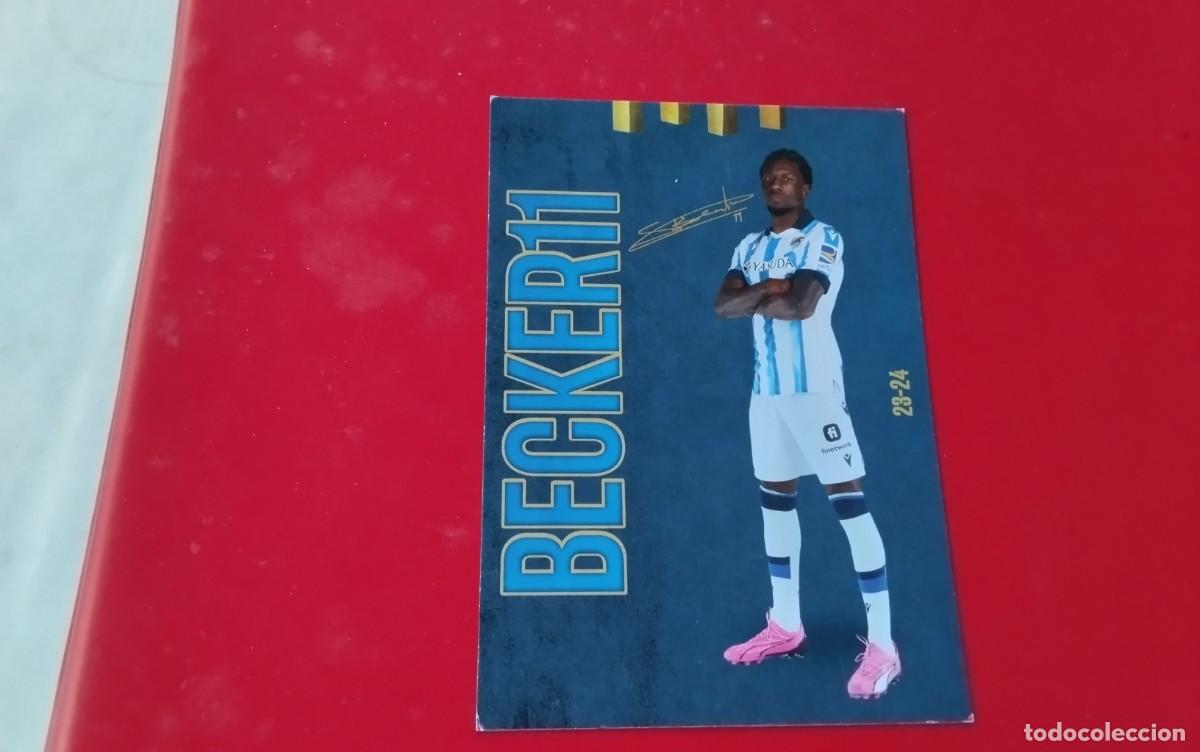 Coleccionismo deportivo: REAL SOCIEDAD , TARJETA FICHA DEL JUGADOR JUGADOR BECKER N&ordm; 11 , CON FIRMA IMPRESA MEDIDAS 14X10