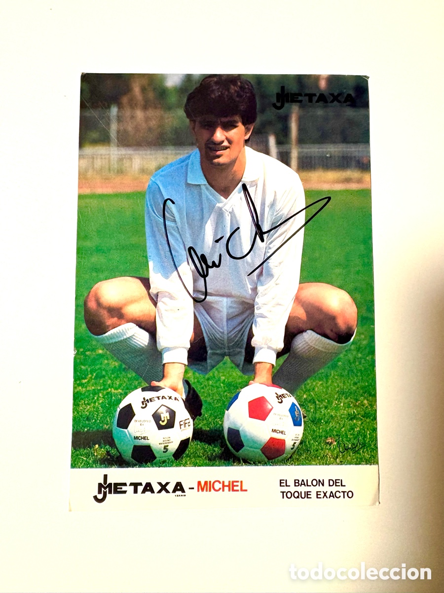Coleccionismo deportivo: Postal Publicitaria Bal&oacute;n Metaxa M&iacute;chel (Real Madrid) A&ntilde;os 80 &iexcl;Impecable!
