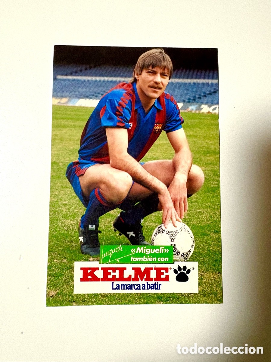 Coleccionismo deportivo: Postal Publicitaria Kelme Migueli (F.C. Barcelona) A&ntilde;os 80 &iexcl;Excelente Estado!