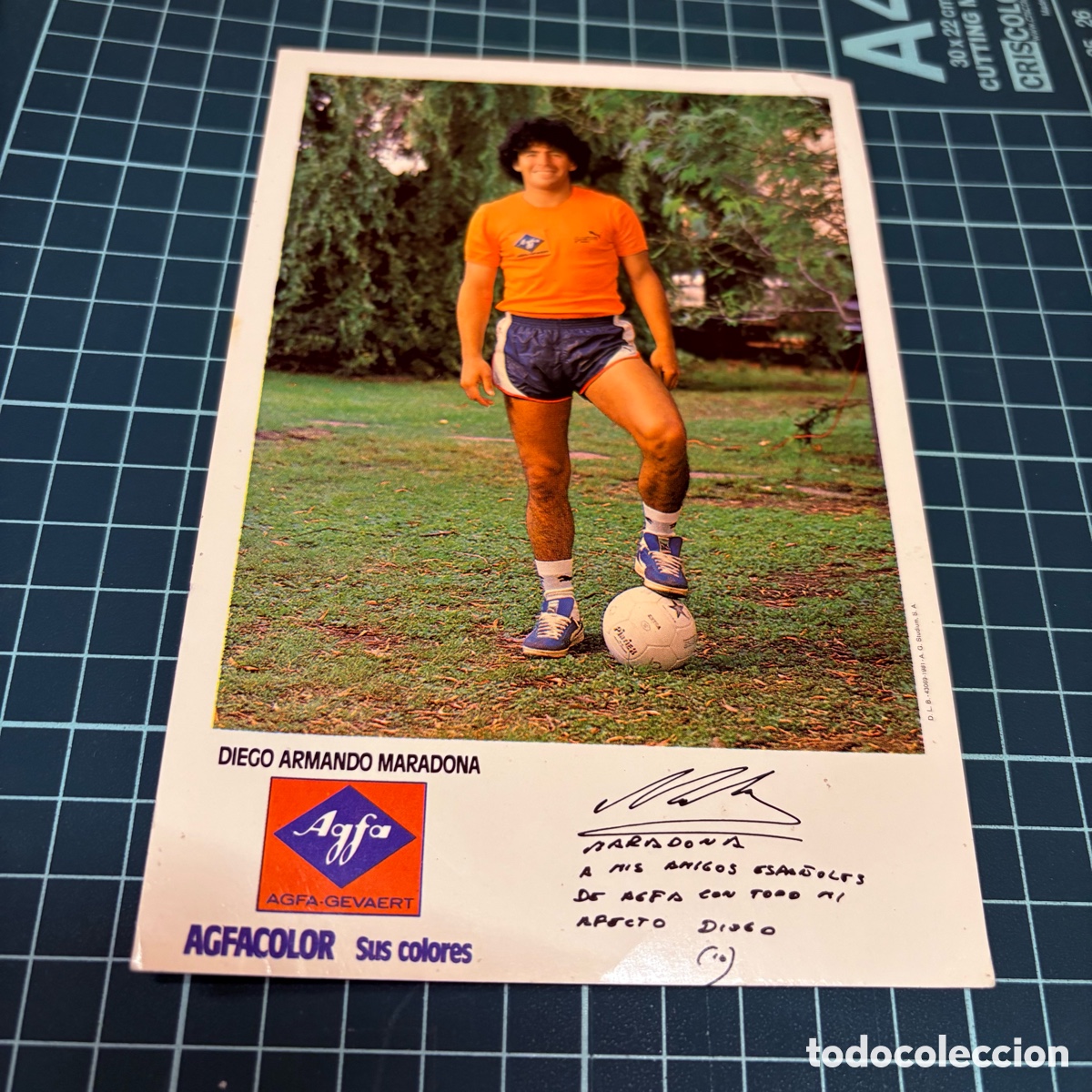 Coleccionismo deportivo: Diego armando Maradona tarjeta publicitaria Agfa firma dedicatoria impresa