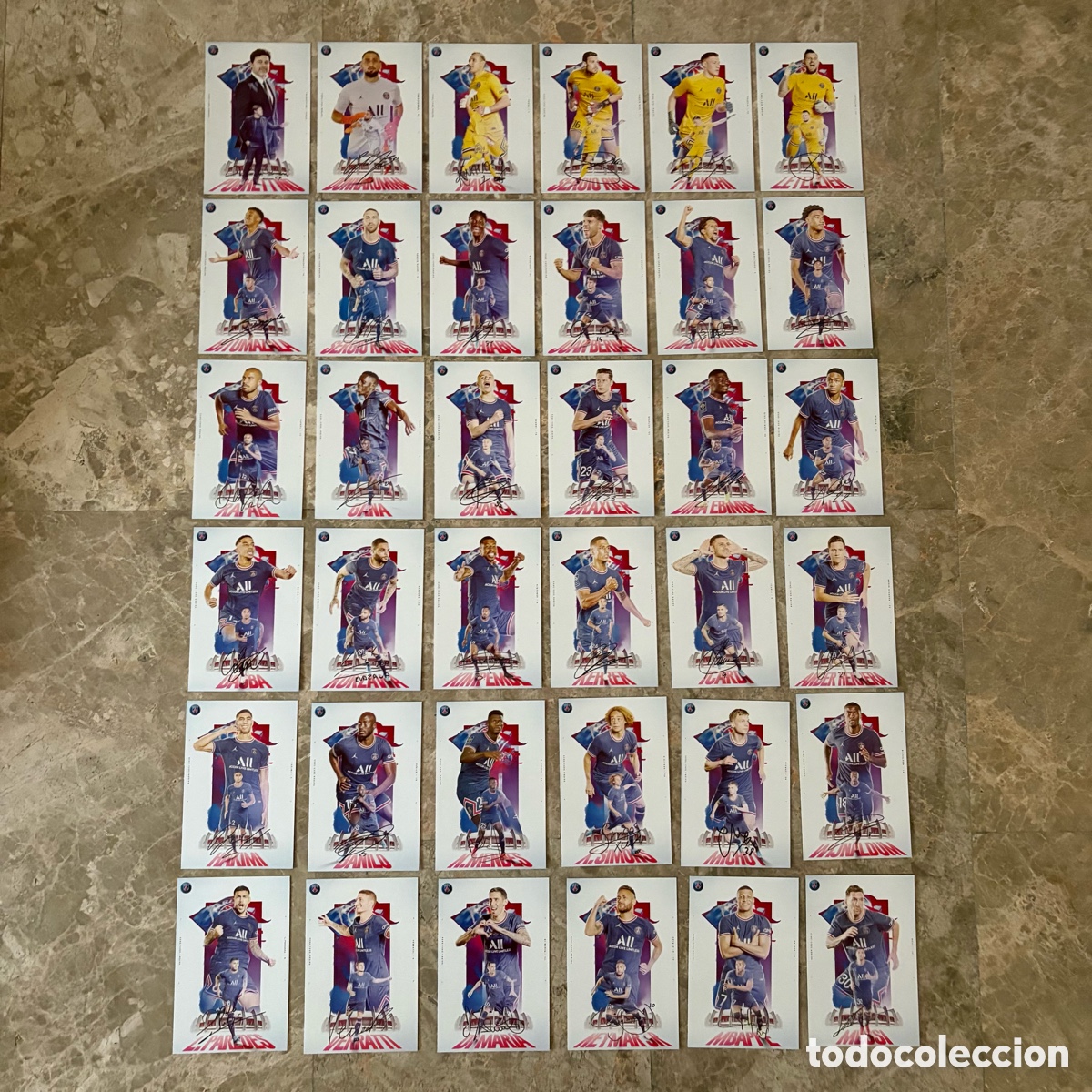 Coleccionismo deportivo: Colecci&oacute;n Completa 36 Postales Oficiales Plantilla PSG 21-22
