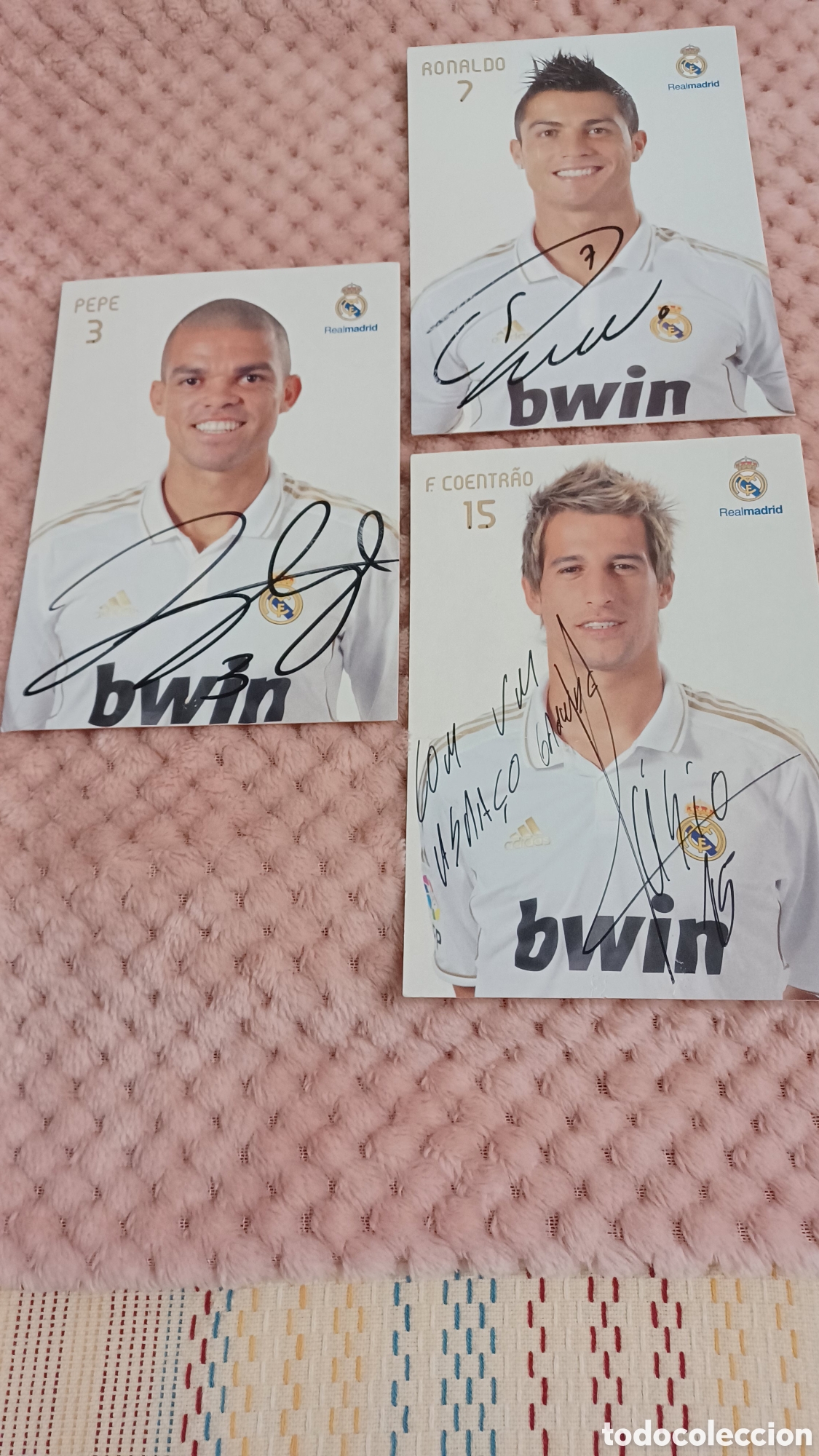 Coleccionismo deportivo: Postales Ronaldo, Pepe y F. Coentr&atilde;o Real Madrid firmadas