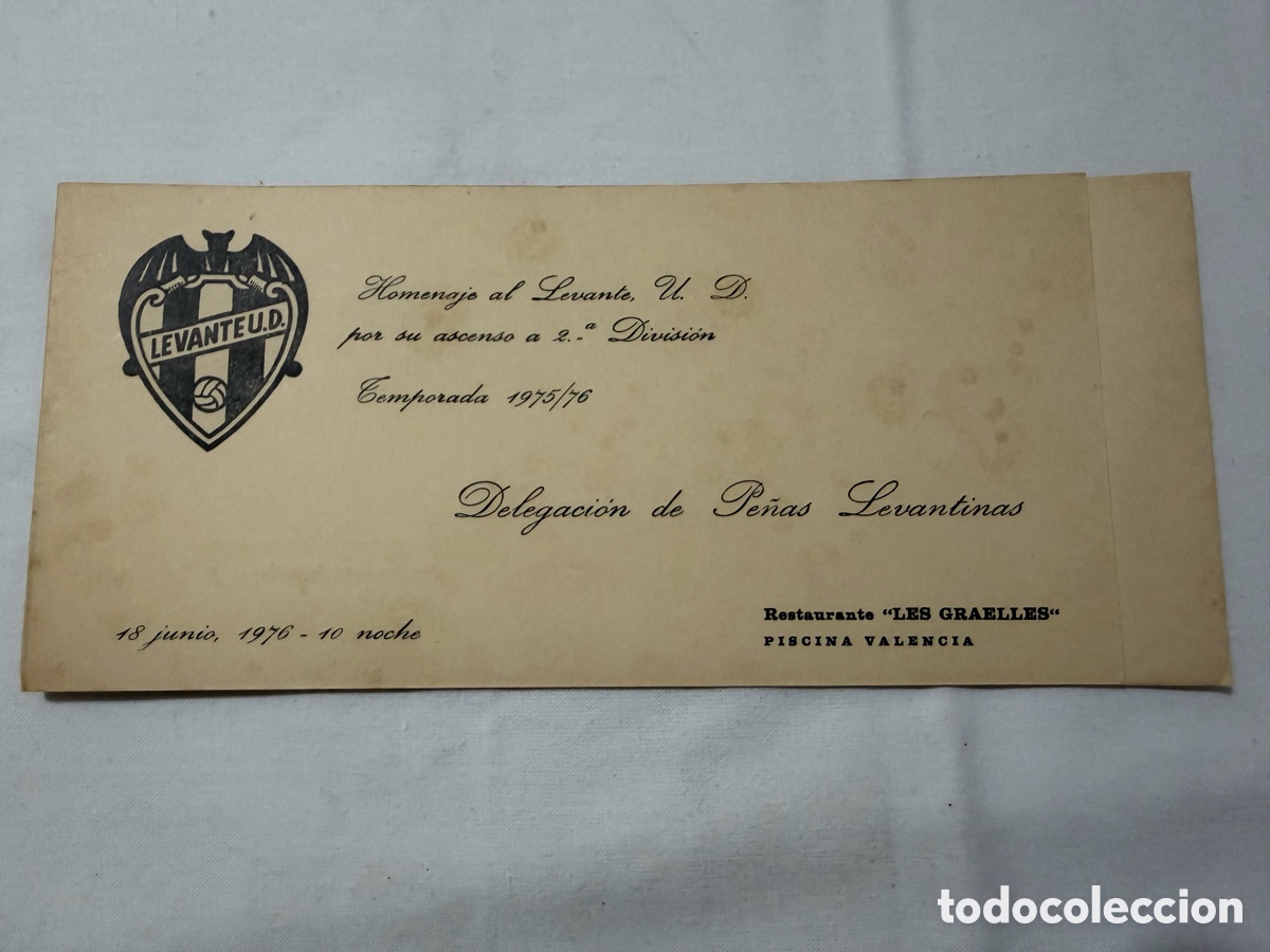 Coleccionismo deportivo: INVITACI&Oacute;N HOMENAJE LEVANTE UD