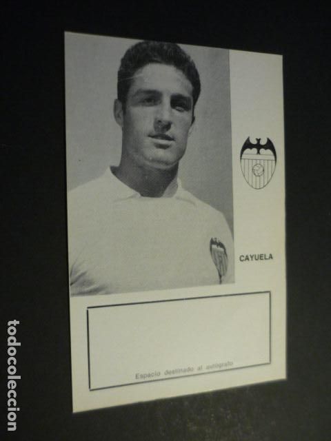 Collectionnisme sportif: CAYUELA JUGADOR VALENCIA CLUB DE FUTBOL TARJETA CON BIOGRAFIA PARA AUTOGRAFO