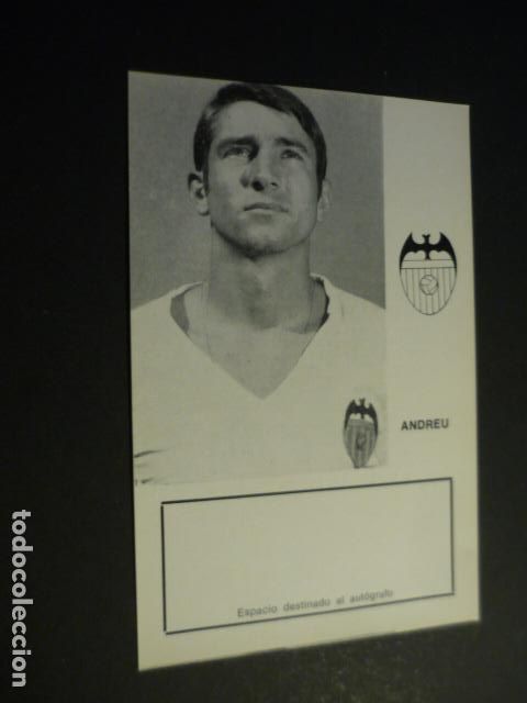 Coleccionismo deportivo: ANDREU JUGADOR VALENCIA CLUB DE FUTBOL TARJETA CON BIOGRAFIA PARA AUTOGRAFO