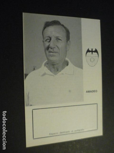 Coleccionismo deportivo: AMADEO ENTRENADOR VALENCIA CLUB DE FUTBOL TARJETA CON BIOGRAFIA PARA AUTOGRAFO