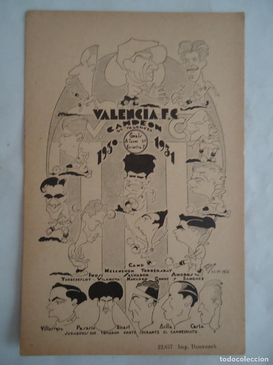 Coleccionismo deportivo: TARJETA POSTAL PUBLICITARIA DEL VALENCIA F.C. CAMPEON 1930-1931. MUY RARA . PP -13