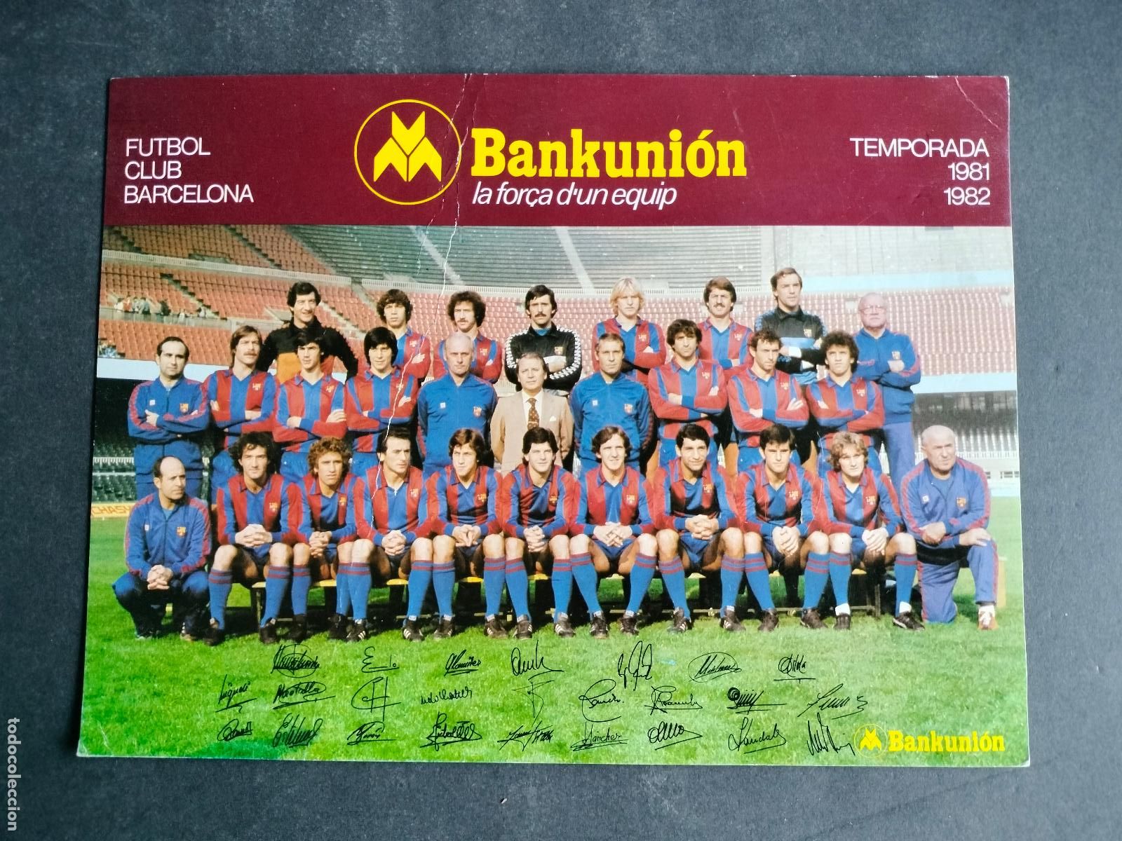 Coleccionismo deportivo: postal original futbol club barcelona temporada 1981 19882 publicidad de bankunion 18 X 24CM