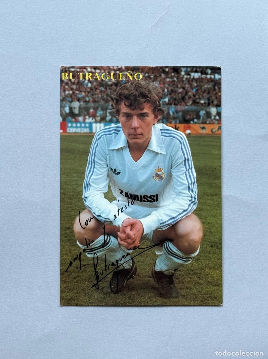 Coleccionismo deportivo: Postal firmada Butrague&ntilde;o. Publicidad de Perfumer&iacute;a butrague&ntilde;o y Cafeter&iacute;as lucky. Madrid.