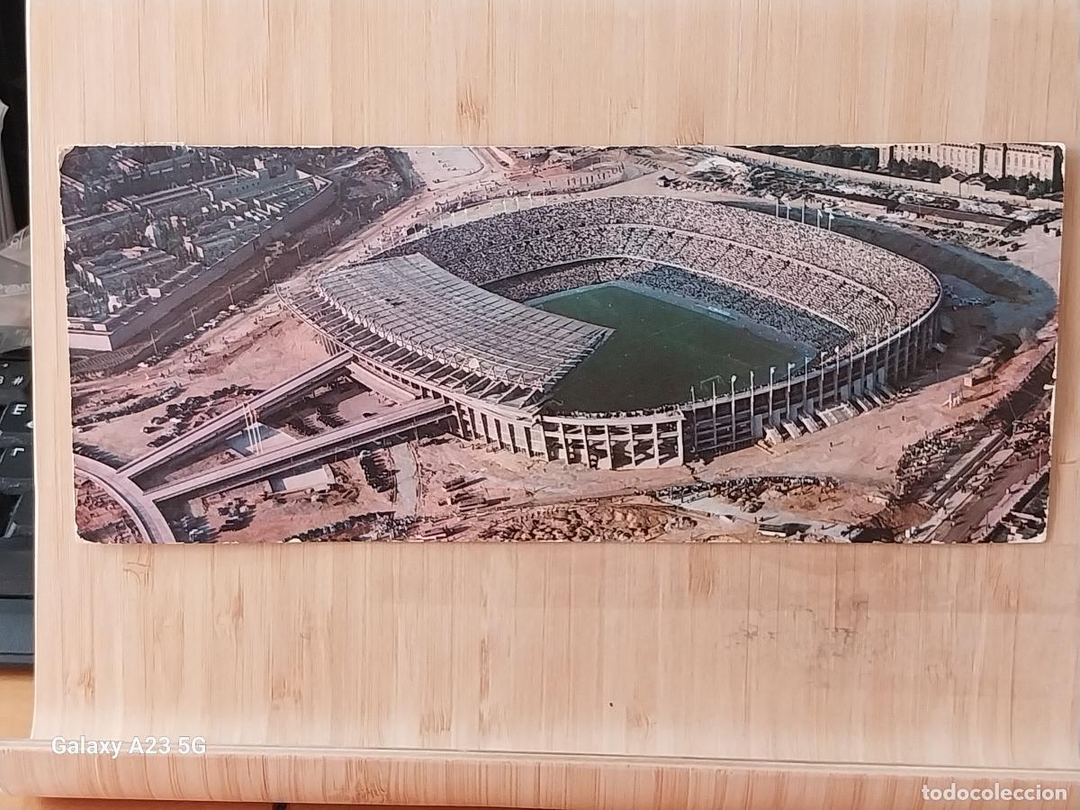 Coleccionismo deportivo: CAMP NOU FC BARCELONA ESTADIO FUTBOL POSTAL DOBLE 23.7X9.7 CMS ESCRITA A&Ntilde;O 1961