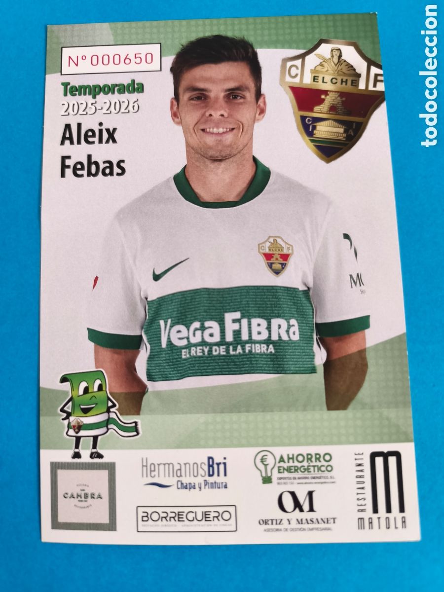 Coleccionismo deportivo: ALEIX FEBAS P&eacute;rez (Lleida) ELCHE C.F. Temporada 2025-26 Postal Publicitaria 10x15