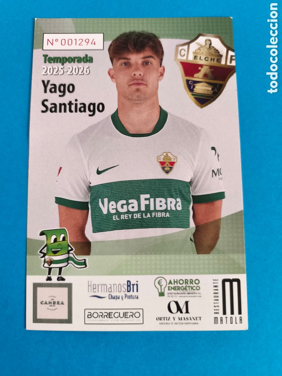 Coleccionismo deportivo: YAGO DE SANTIAGO Alonso (Vigo) - ELCHE C.F. Temporada 2025-26 Postal Publicitaria 10x15