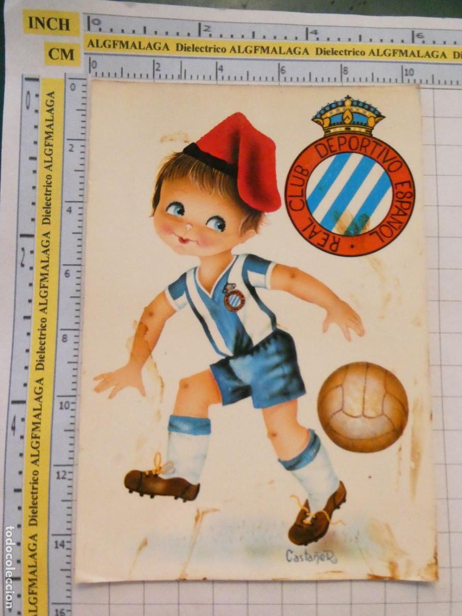 Coleccionismo deportivo: POSTAL DE DEPORTES. F&Uacute;TBOL REAL CLUB DEPORTIVO ESPA&Ntilde;OL NI&Ntilde;O DIBUJO. 3092