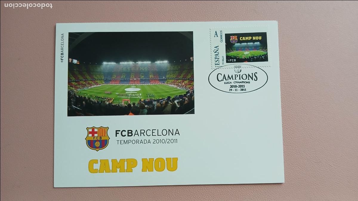 Colecionismo desportivo: TARJETA M&Aacute;XIMA TAMA&Ntilde;O POSTAL FC BARCELONA CAMP NOU STADIUM ESTADI CAMPIONS 2010 2011