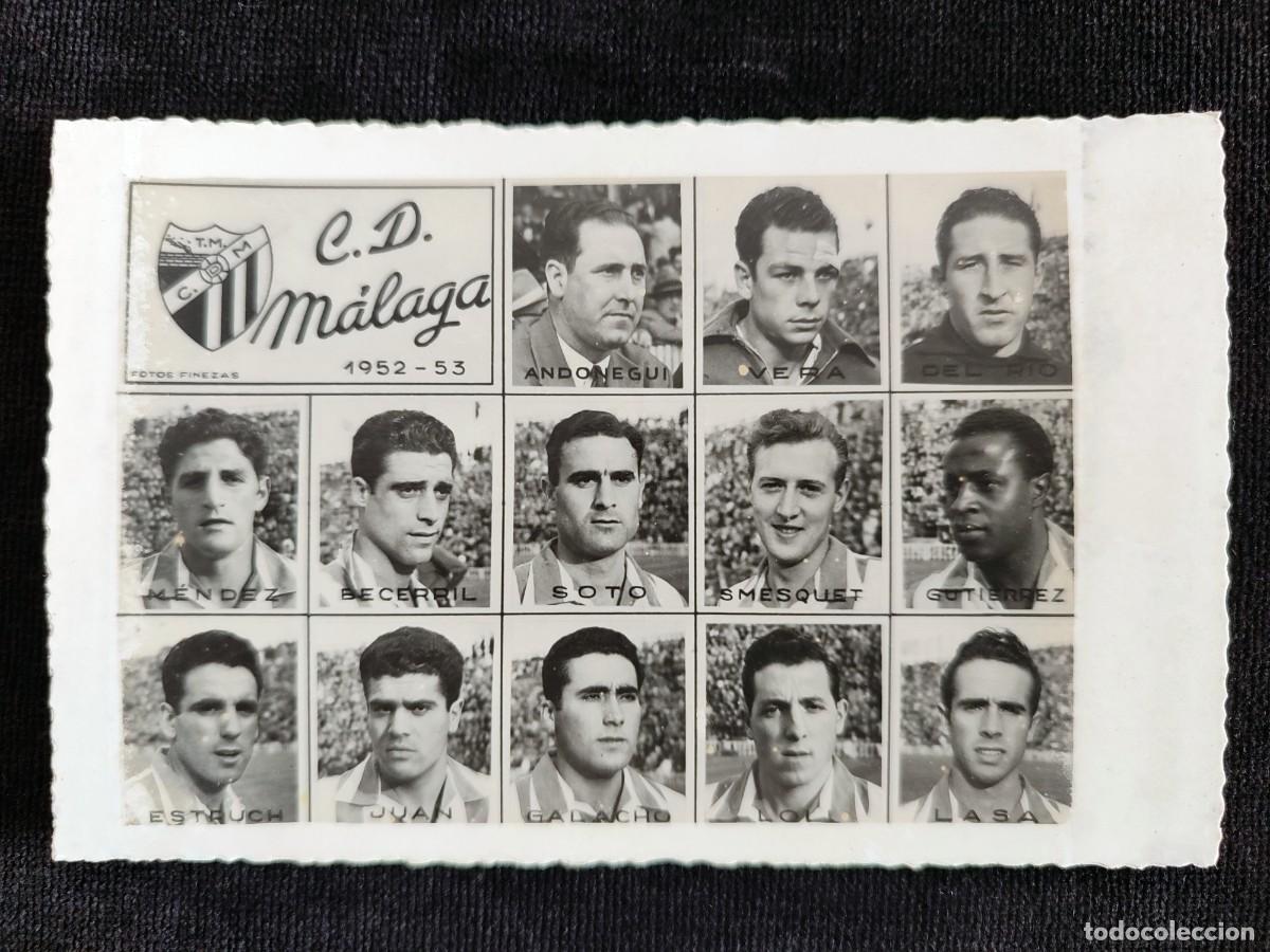 Coleccionismo deportivo: POSTAL JDP, C.D. M&Aacute;LAGA, TEMPORADA 1952-53. EQUIPO F&Uacute;TBOL
