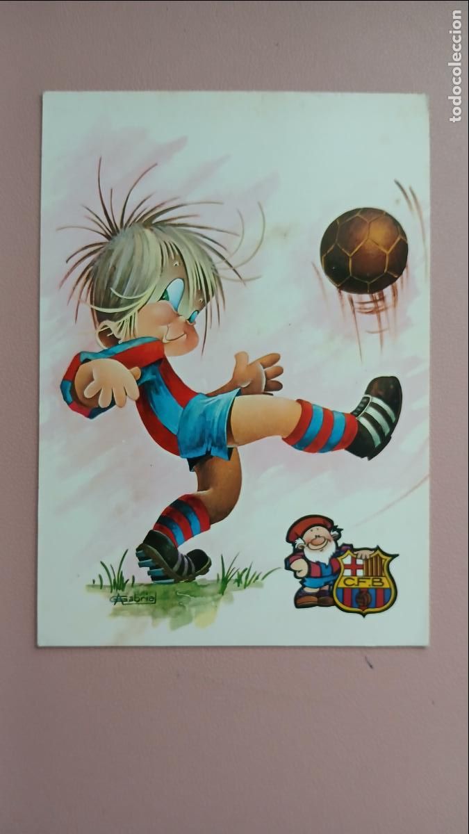 Sports collectibles: POSTAL FC BARCELONA BAR&Ccedil;A DIBUIX CyZ 7334/31-D JUGADOR BAL&Oacute;N AVI ILUSTRADA POR GABRIEL