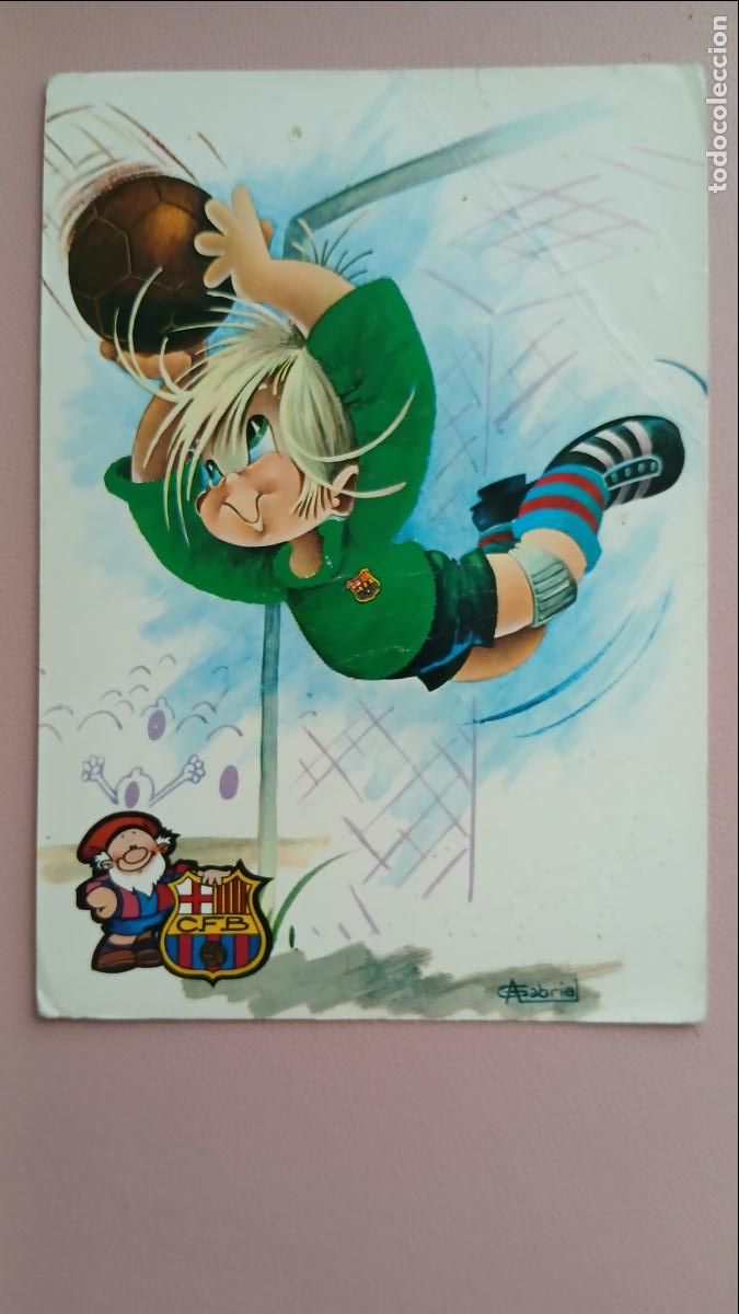 Sports collectibles: POSTAL FC BARCELONA BAR&Ccedil;A DIBUIX CyZ 7334/31-A JUGADOR PORTERO BAL&Oacute;N AVI ILUSTRADA POR GABRIEL