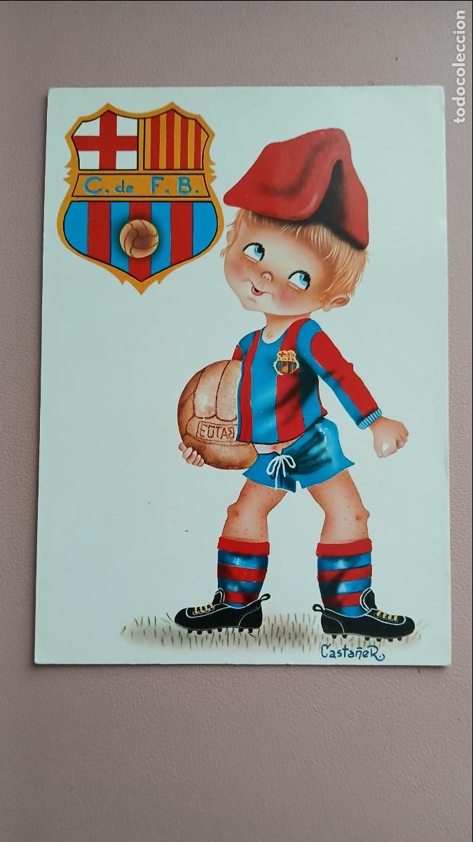 Sports collectibles: POSTAL FC BARCELONA BAR&Ccedil;A DIBUIX SAVIR N&ordm; 729 ESCRITA ILUSTRADA POR CASTA&Ntilde;ER NOI BARRETINA I ESCUT