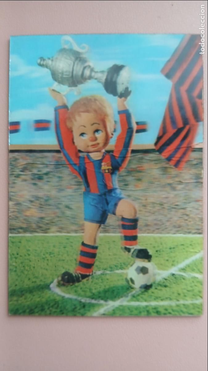 Sports collectibles: POSTAL FC BARCELONA BAR&Ccedil;A HOLOGR&Aacute;FICA DIBUJO ESCUDO DE ORO N&ordm; R - 379 S/C NI&Ntilde;O TROFEO BANDERA FCB