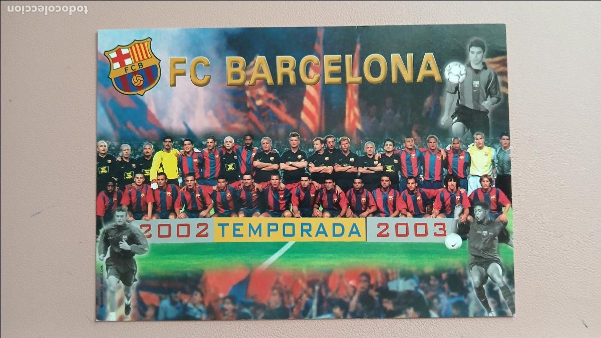 Collezionismo sportivo: POSTAL FC BARCELONA PLANTILLA ALINEACI&Oacute;N 2002 - 2003 GABMA DEPORTIVA SL S/C LUIS ENRIQUE KLUIVERT