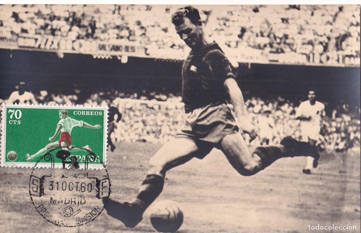 Coleccionismo deportivo: Fotograf&iacute;a tama&ntilde;o postal sin reverso Kubala. Tarjeta m&aacute;xima. circulada en 1960