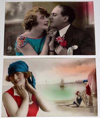 Postales: DOS POSTALES ROMANTICAS DE ENAMORADOS A&Ntilde;OS 20