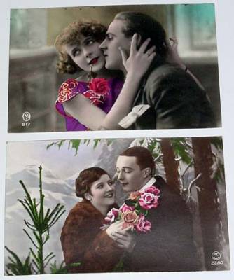 Postales: DOS POSTALES ROMANTICAS DE ENAMORADOS A&Ntilde;OS 20