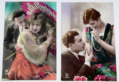 Cartoline: DOS POSTALES ROMANTICAS DE ENAMORADOS A&Ntilde;OS 20