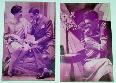 Postales: DOS POSTALES ROMANTICAS DE ENAMORADOS A&Ntilde;OS 20