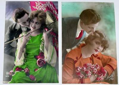Postales: DOS POSTALES ROMANTICAS DE ENAMORADOS A&Ntilde;OS 20