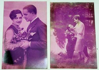 Postales: DOS POSTALES ROMANTICAS DE ENAMORADOS A&Ntilde;OS 20