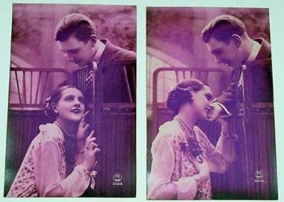 Postales: DOS POSTALES ROMANTICAS DE ENAMORADOS A&Ntilde;OS 20