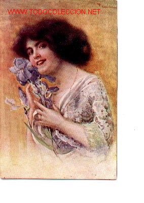 Postales: 7-688. Postal Mujer con FLores - Foto 1