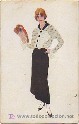 Postales: POSTAL ILUSTRADA. MUJER CON ABANICO. - Foto 1