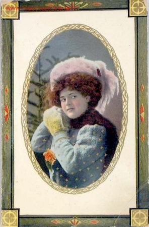 Postkarten: Postal alemana mujer con sombrero de plumas coloreada KVLB 12 escrita