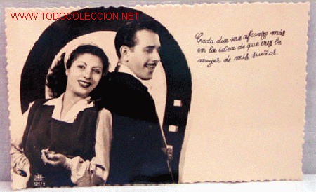 Cartoline: Postal rom&aacute;ntica pareja herradura suerte poes&iacute;a Ed Velero 126/1 sin circular