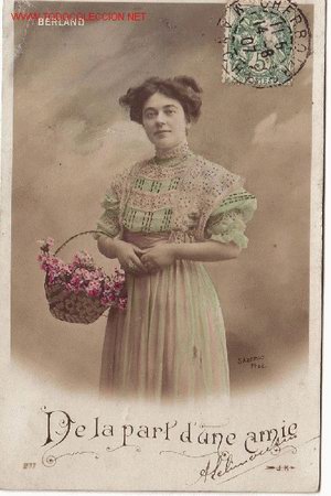Postales: POSTAL DE MUJER CON CANASTO DE FLORES - Foto 1