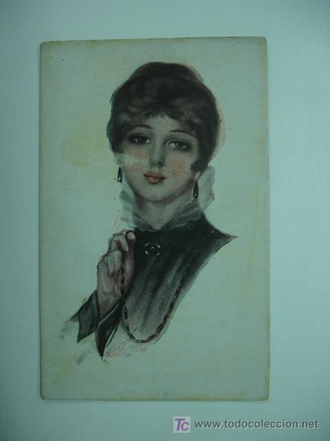 Postkarten: POSTAL ILUSTRADA CON PUBLICIDAD EN EL DORSO DE CAMISER&Iacute;A BELLFORT. MUJER.