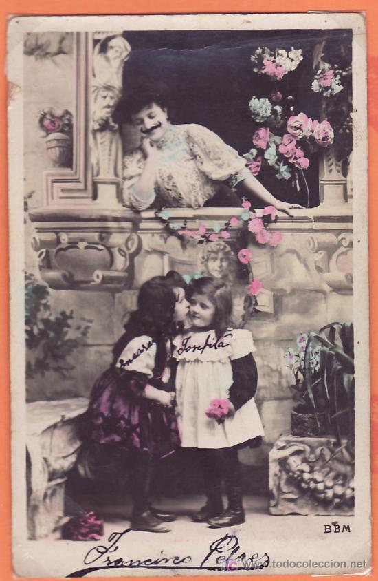Postales: Tarjeta Postal - Ni&ntilde;as y mujer en balcon - Foto 1