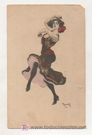 Postkarten: MUJER BAILANDO. CASTA&Ntilde;UELAS. POSTAL ILUSTRADA.