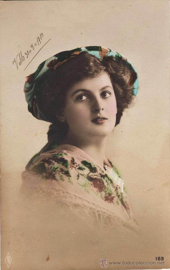 Postkarten: postal mujer con sombrero.- ed. alemana.- principios siglo XX