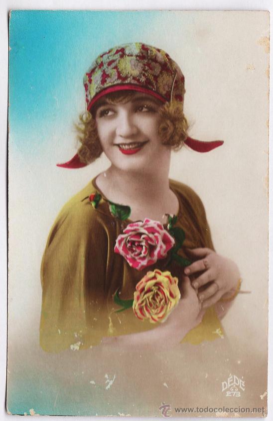 Postales: mujer con gorro.- coloreada.- ed. dede.- circulada.- a&ntilde;os 20