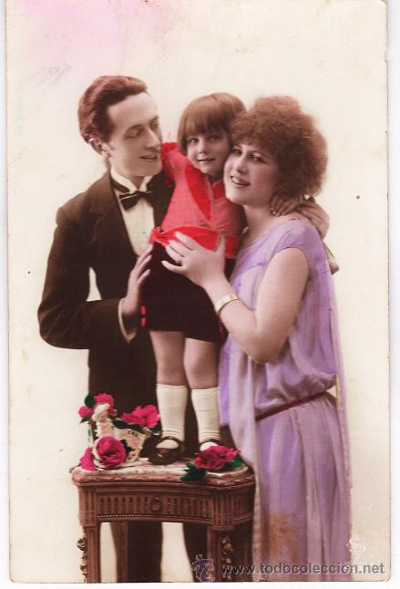 Postais: pareja con ni&ntilde;a - coloreada - ed. asr - francia - a&ntilde;os veinte -