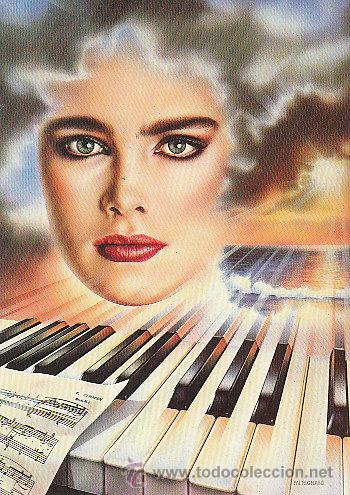 Cartoline: mujer y piano