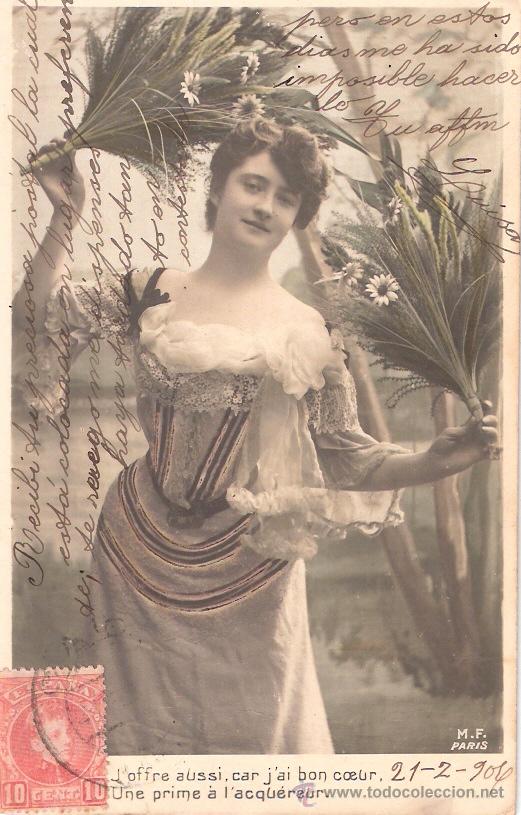Cartoline: TARJETA POSTAL ANTIGUA DE MUJER. M.F, PARIS.