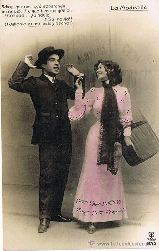 Postales: TARJETA POSTAL ANTIGUA, TEM&Aacute;TICA, GALANTES Y MUJERES, LA MODISTILLA