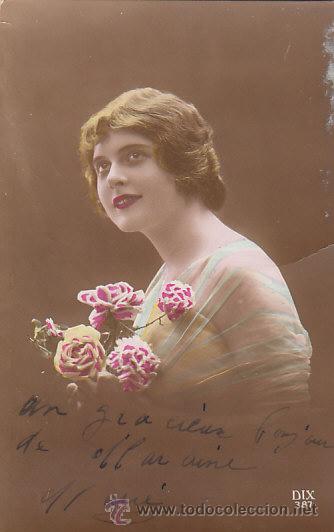 Postales: chica con claveles, escrita en 1916 - Foto 1