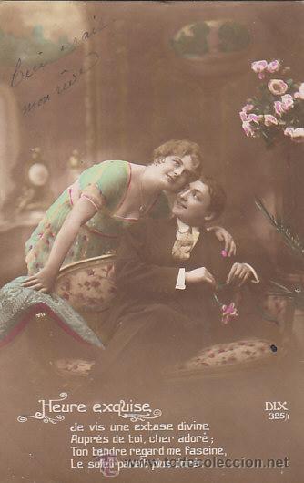 Cartoline: pareja en el sal&oacute;n, escrita en 1916