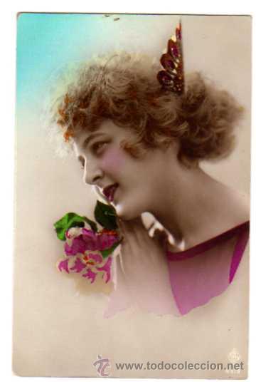 Postais: Antigua postal Mujer coloreada. Circulada.