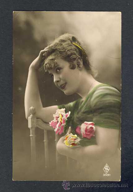 Postales: Postal romantica. Mujer con paloma. Coloreada (ars num.3591)
